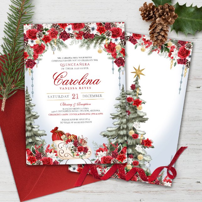 Invitación Navidades Rosa Holiday Sleigh Winter Quinceanera (Subido por el creador)
