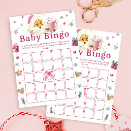 Invitación Navidades Rosa Santa Cookie Baby Shower Bingo Jueg