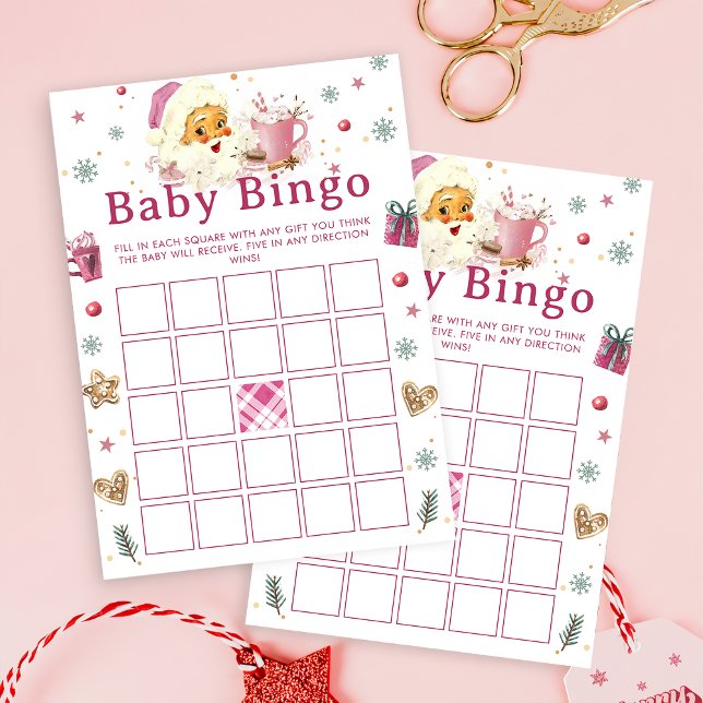 Invitación Navidades Rosa Santa Cookie Baby Shower Bingo Jueg (Subido por el creador)
