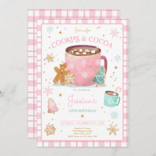 Invitación Navidades Rosa y Oro Cookies y Cocoa Cumpleaños