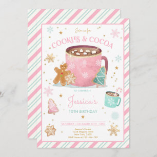 Invitación Navidades Rosa y Oro Cookies y Cocoa Cumpleaños