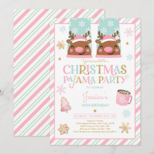 Invitación Navidades Rosa Y Oro Fiesta De Cumpleaños Pajama
