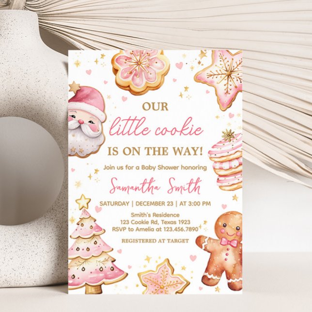 Invitación Navidades rosados Cookie Baby Shower (A Little Cookie Baby Shower Invitation)