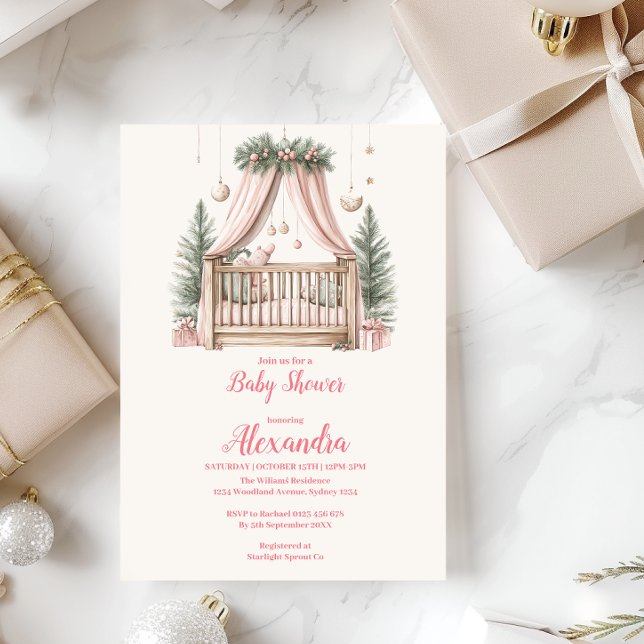 Invitación Navidades rosados Crib Baby Shower (Subido por el creador)