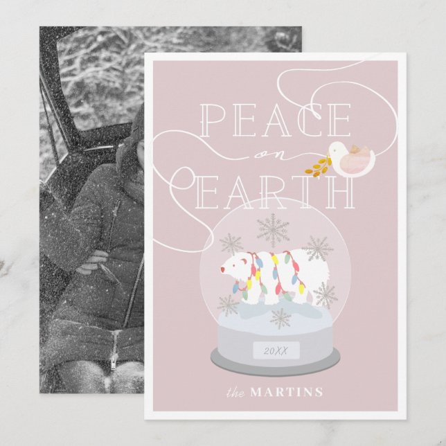 Invitación Navidades rosados del Globe de la nieve del oso po (Anverso / Reverso)