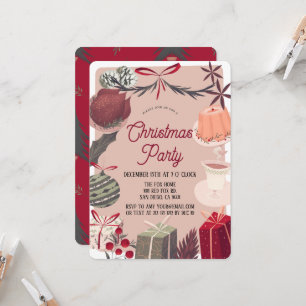 Invitación Navidades rosados festivos Fiesta de la cena