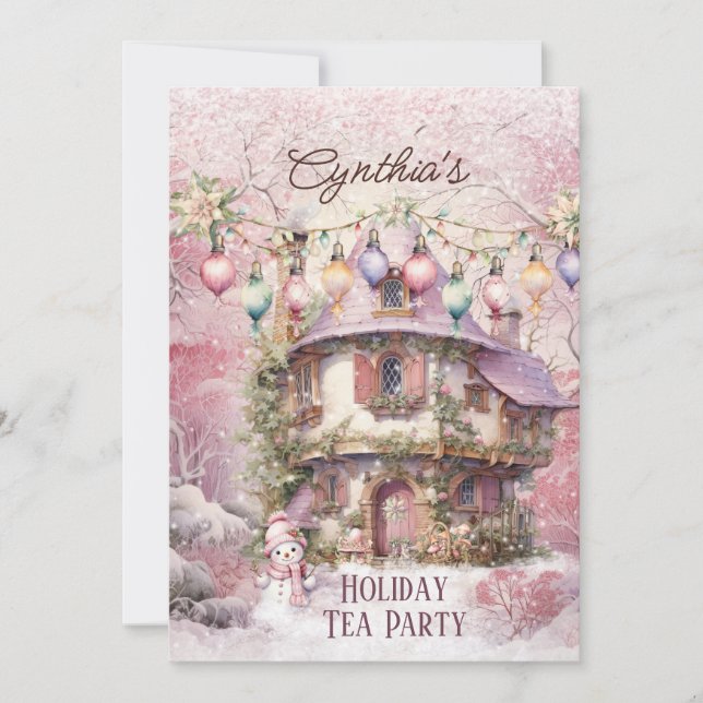 Invitación Navidades rosados Fiesta de té (Anverso)