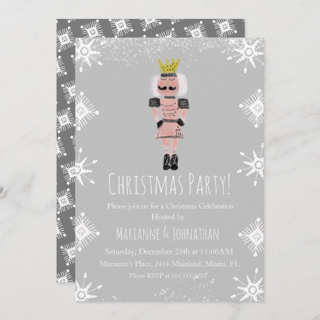 Invitación Navidades rosados Fiesta Nutcracker Snowflakes (Anverso / Reverso)