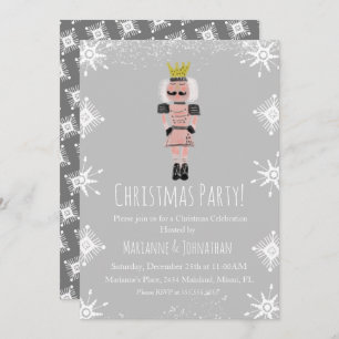 Invitación Navidades rosados Fiesta Nutcracker Snowflakes