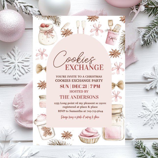 Invitación Navidades rosados Pastel Cookie Exchange (Subido por el creador)