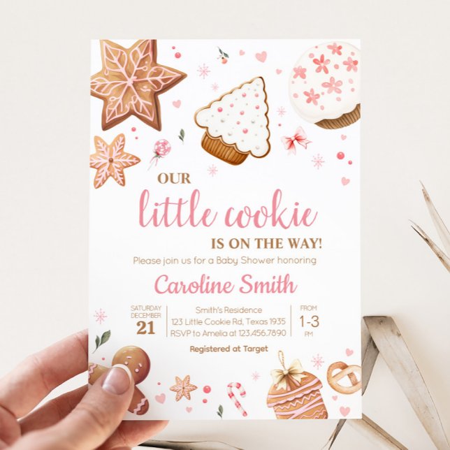 Invitación Navidades rosados Pequeña Cookie Baby Shower (Christmas Little Cookie Gingerbread Baby Shower Invitation
)