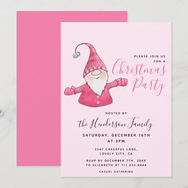 Invitación Navidades rosados personalizados de Girly Fun Gnom (Anverso / Reverso)