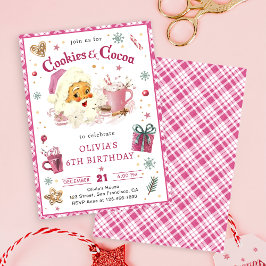 Invitación Navidades rosados Santa Cookies y Cocoa Cumpleaños