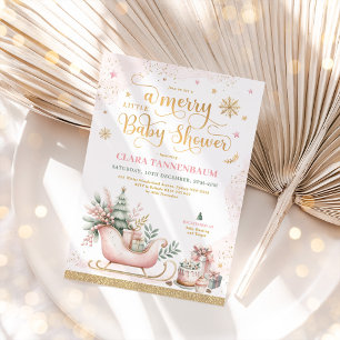 Invitación Navidades rosados Sleigh   Un Baby Shower Feliz