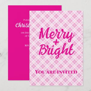 Invitación Navidades rosados tartán Fiestas feriados Merry Br