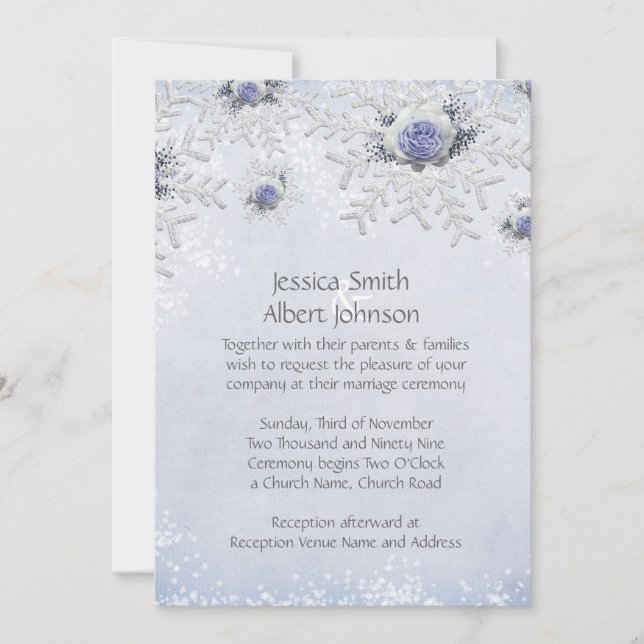 Invitación Navidades Rosas azules Invitan a una boda con copo (Anverso)
