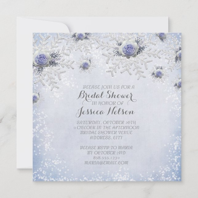 Invitación Navidades Rosas Azules Snowflakes Bridal Shower (Anverso)