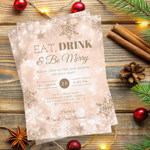 Invitación Navidades Rosas de vacaciones de invierno "Comer y