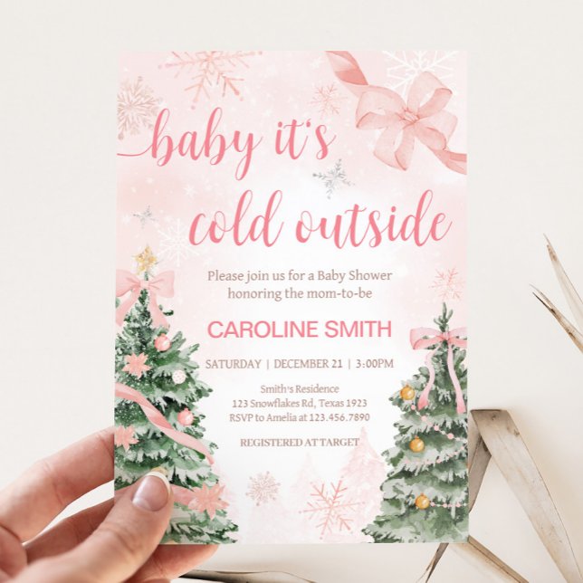 Invitación Navidades rosas hace frío fuera de Baby Shower (Baby It's Cold Outside Pink Christmas Baby Shower Invitation
)