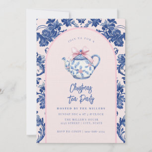Invitación Navidades rosas y azules Fiesta de té