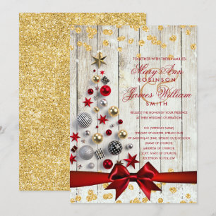 Invitación Navidades rusos Boda Bauble Tree Purpurina Gold