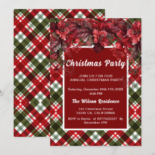 Invitación Navidades rusos de Poinsettia Plaid Tartan Kraft
