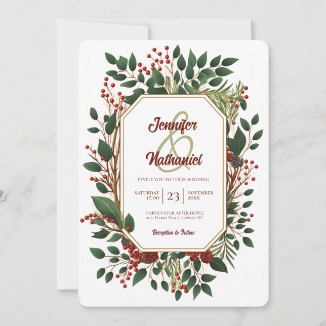 Invitación Navidades rusos follan Boda festivo de madera (Anverso)