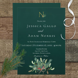 Invitación Navidades rusos Monograma Boda verde