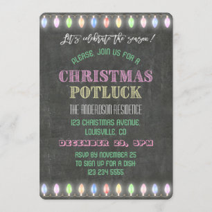 Invitación Navidades rusos Potluck Chalkboard String Lights