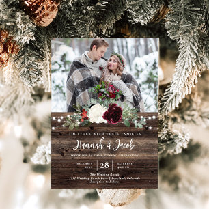 Invitación Navidades rusos Wood String Lights Boda de fotos