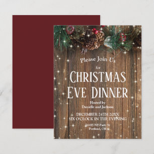Invitación Navidades Rústicos De Los Países De Madera Cena
