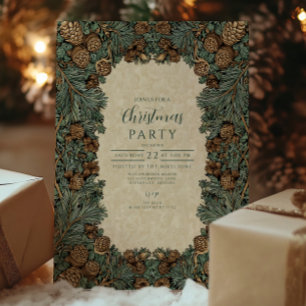 Invitación Navidades Rústicos de Pinecone Evergreen