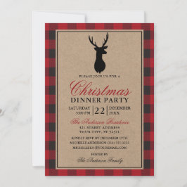 Invitación Navidades Rústicos de Red Plaid Fiesta de cena Kra