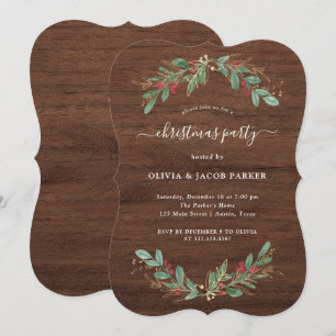 Invitación Navidades Rústicos de Verdor Dorado o Fiesta de Va