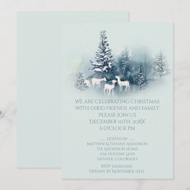 Invitación Navidades rústicos de Woodland Cabras Evergreen (Anverso / Reverso)