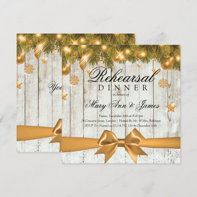 Invitación Navidades Rústicos Encantan La Cena Decoración De  (Anverso / Reverso)