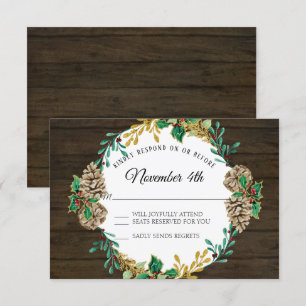 Invitación Navidades Rústicos Greenery Wreath Watercolor RSVP