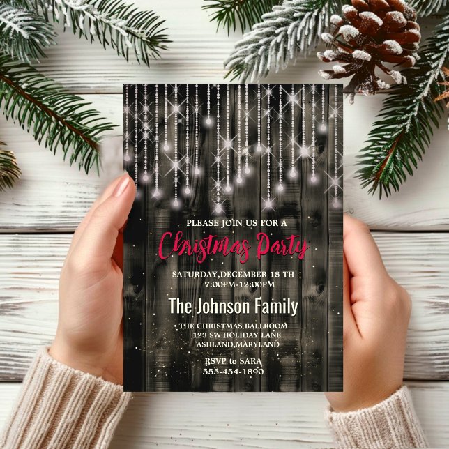 Invitación Navidades rústicos iluminan a Fiesta negro (Subido por el creador)