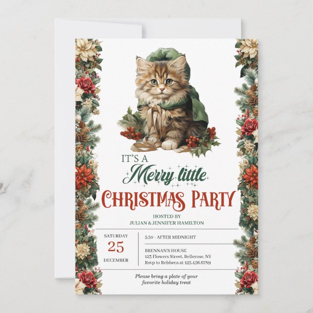 Invitación Navidades rústicos verdes y dorados elegantes (Anverso)