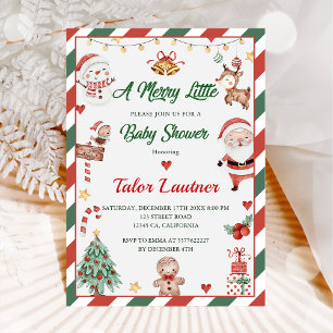 Invitación Navidades Santa A Merry Little Baby Shower