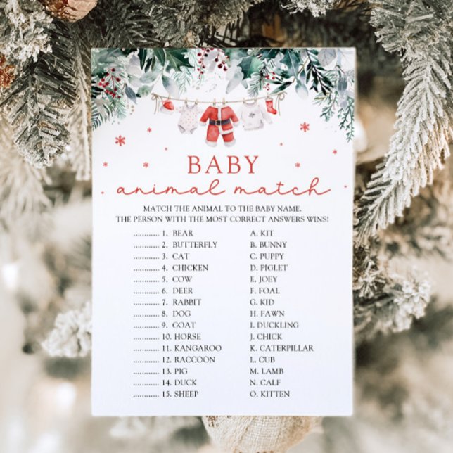 Invitación Navidades Santa Baby Animal Match Juego de Baby Sh (Watercolor Cute Christmas Santa Baby Animal Match Baby Shower Game)