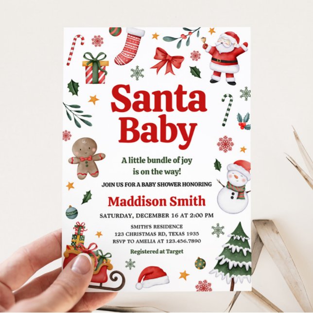 Invitación Navidades Santa Baby Baby Shower (Christmas Santa Baby Baby Shower Invitation)