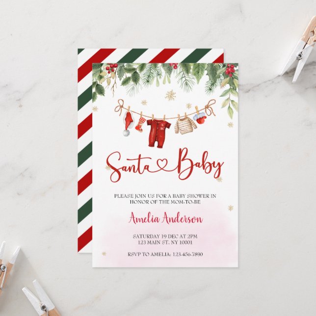 Invitación Navidades Santa Baby Boy Winter Baby Shower (Anverso/Reverso In Situ)
