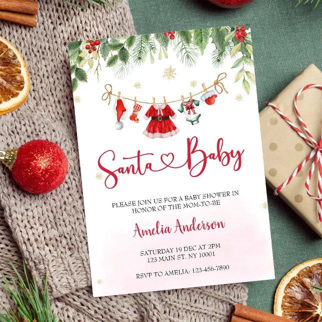 Invitación Navidades Santa Baby Clothes Baby Shower (Subido por el creador)