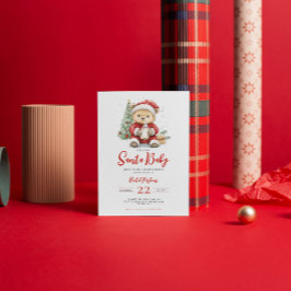 Invitación Navidades Santa Baby Cute Bear Baby Shower