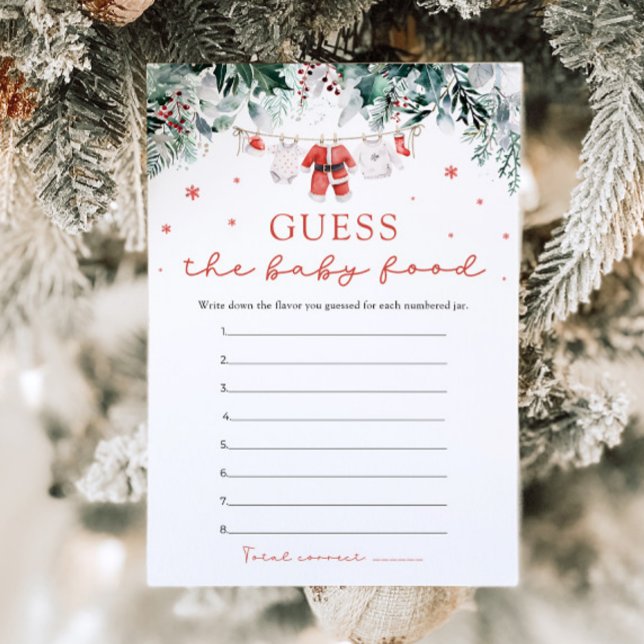 Invitación Navidades Santa Baby Shower Adivinan Que La Comida (Watercolor Cute Christmas Santa Baby Shower Guess The Baby Food Game)