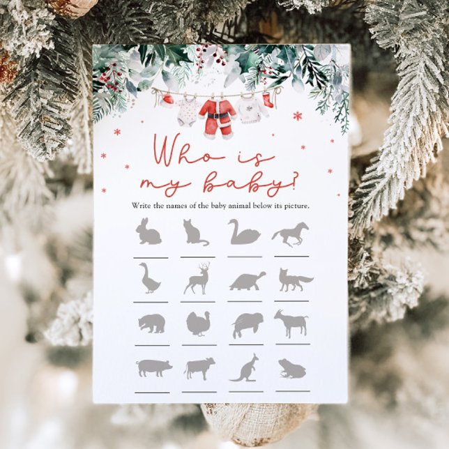 Invitación Navidades Santa Baby Shower, ¿Quién es mi bebé? (Watercolor Cute Christmas Santa Baby Shower Who Is My Baby Game )