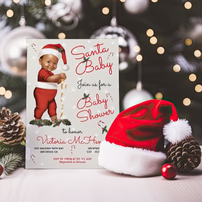 Invitación Navidades Santa Bebé Baby Shower Afroamericano (Subido por el creador)