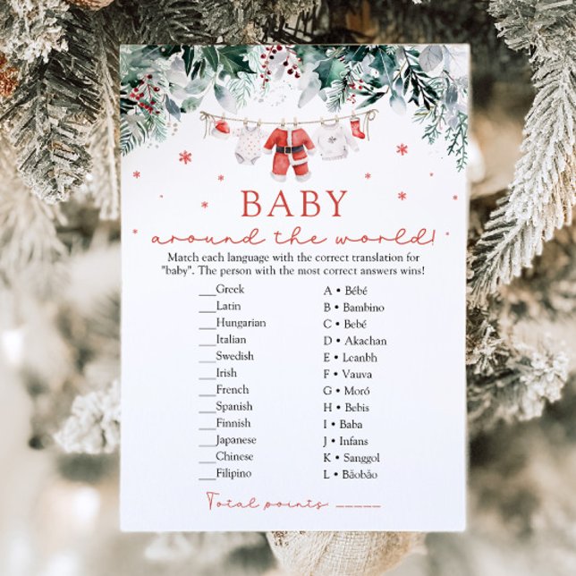 Invitación Navidades Santa Bebé en todo el mundo Baby Shower (Watercolor Red Christmas Santa Baby Around The World Baby Shower Game)
