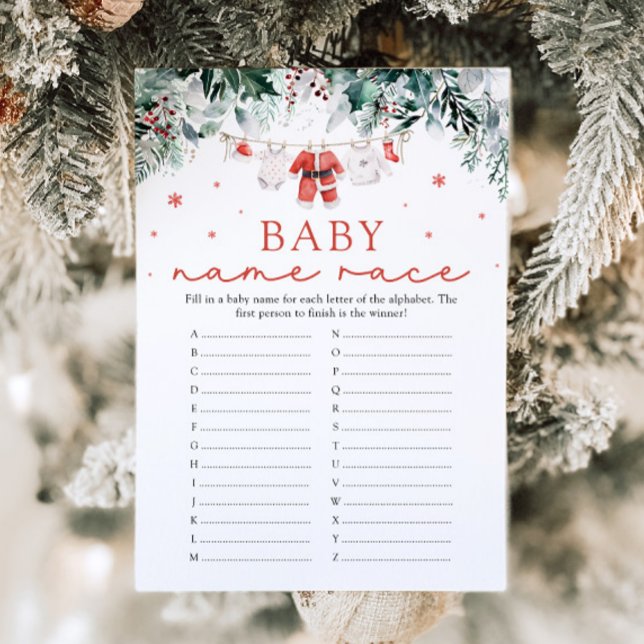 Invitación Navidades Santa Bebé Race Juego de Baby Shower (Watercolor Cute Christmas Santa Baby Name Race Baby Shower Game)